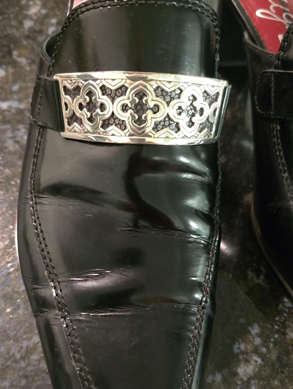Brighton Black Made In Italy Leather Slip-On Mules with Silver Accent - Picture 10 of 10
